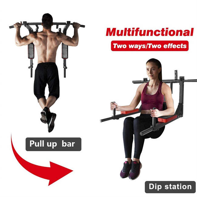 Pull Up Bar Wall Mounted Chin Up Bar Wall Mount Multifunctional Dip Station for Indoor Home Gym Workout,Power Tower Set Training Equipment Fitness Dip Stand Supports to 440 Lbs